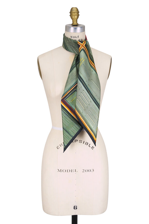 Loro Piana Archivio Olive & Brown Silk Twill Foulard - view 1