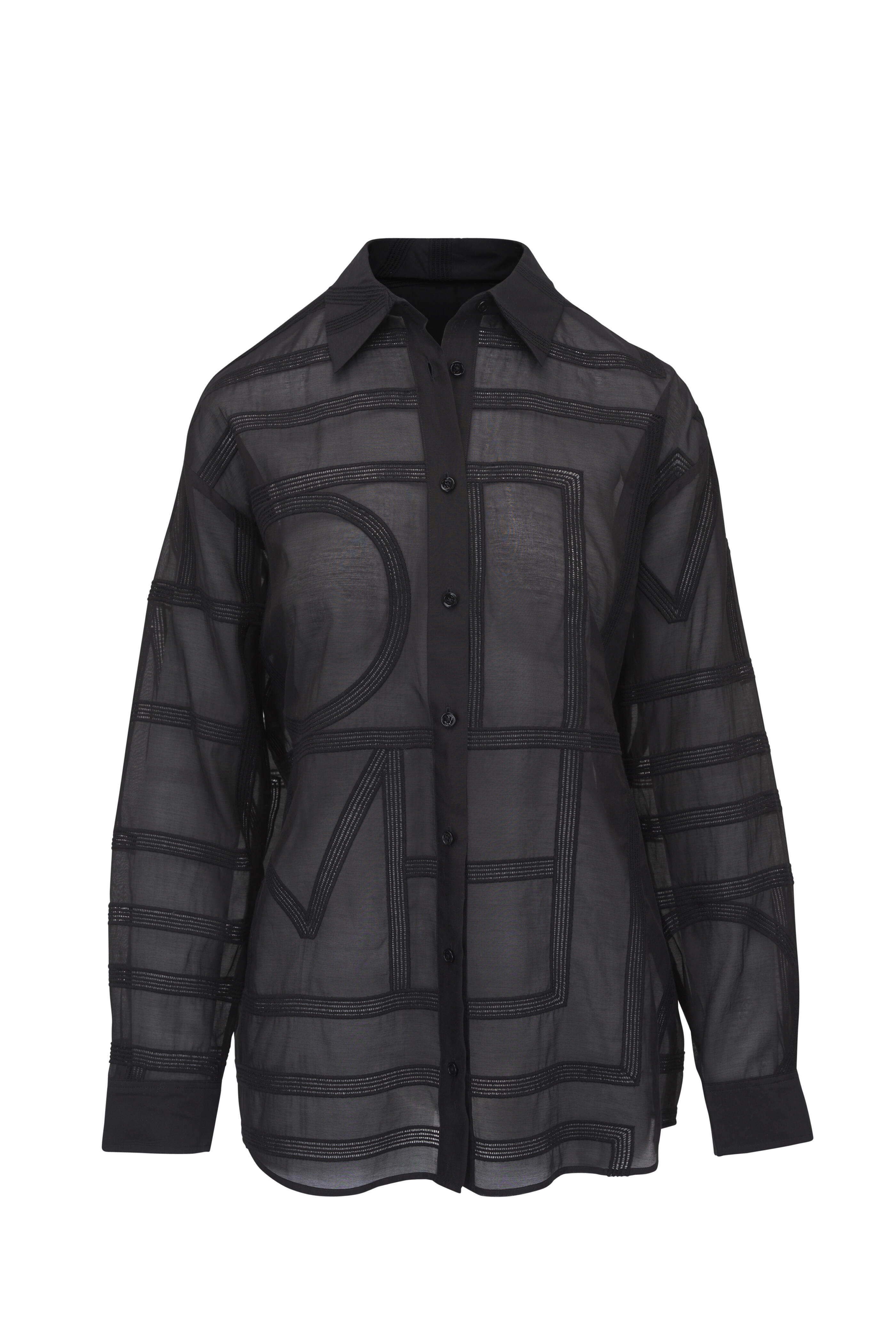 Totême - Classic Crochet Black Silk Blouse