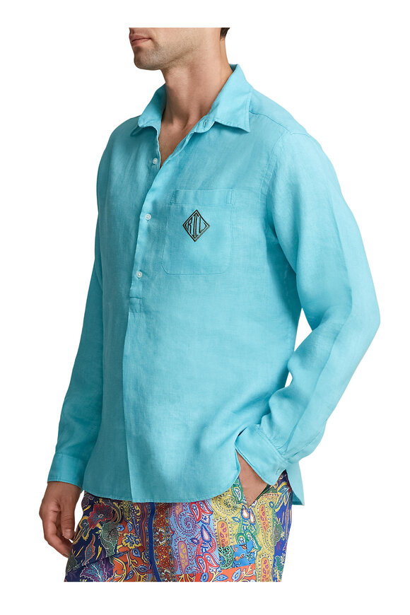 Ralph Lauren Purple Label - Capri Blue Linen Sport Shirt