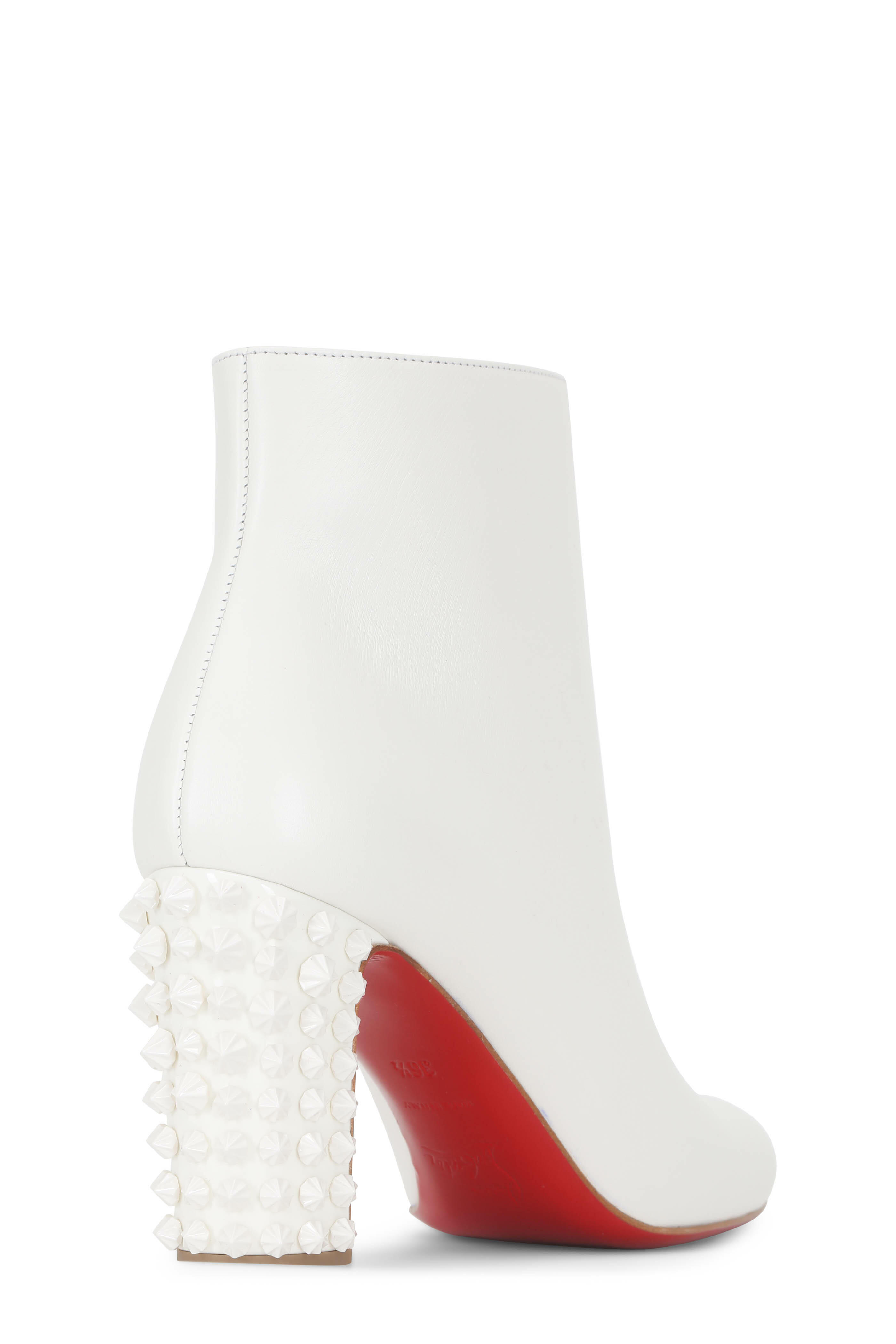 Suzi Folk White Leather Studded Heel Bootie, 85mm