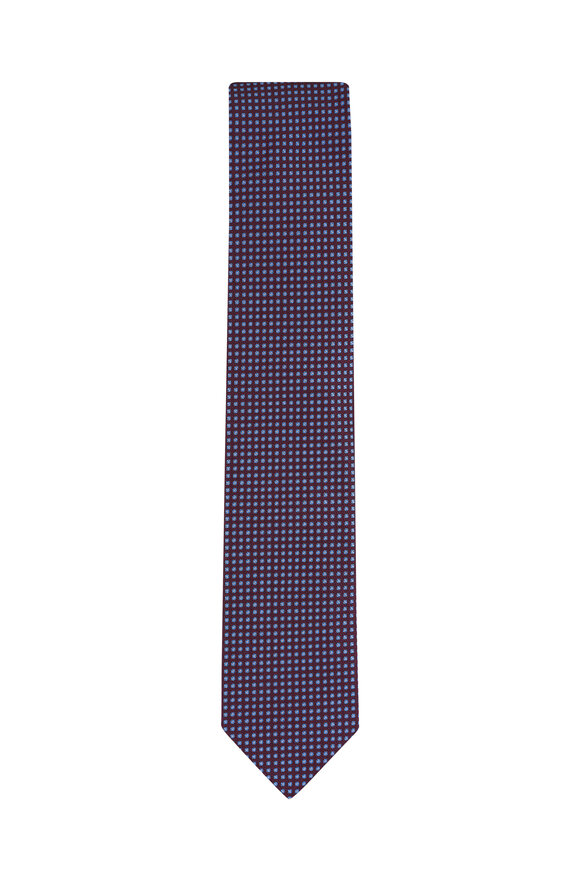 Eton Burgundy & Blue Dot Woven Silk Necktie - view 1
