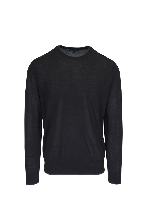 Patrick Assaraf Black Merino Wool Tipped Crewneck Sweater - view 1