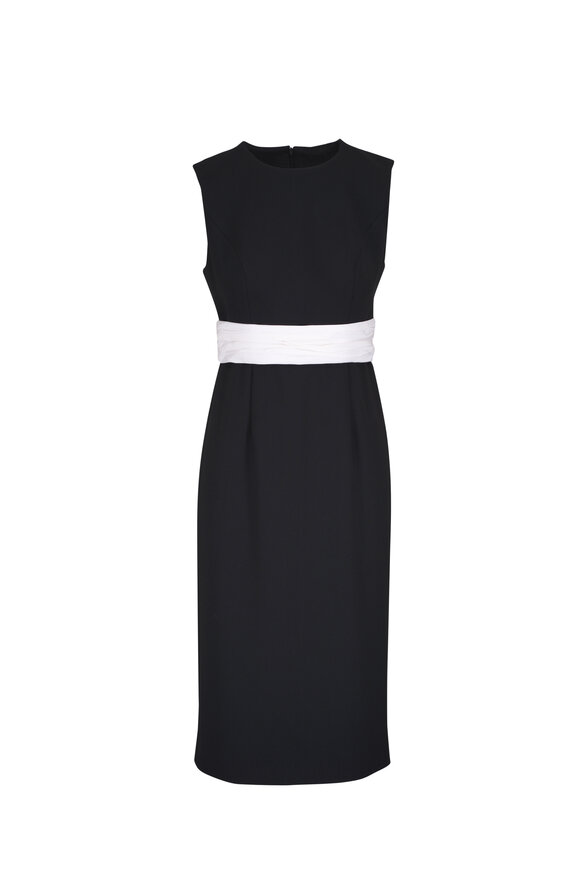 Carolina Herrera Black & White Cummerbund Waist Midi Dress