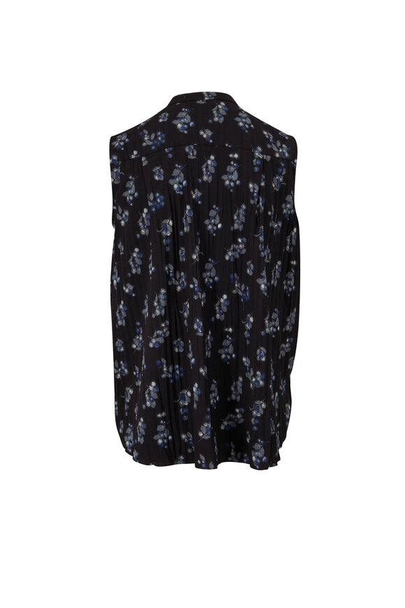 Vince - Black & Celadon Dandelion Print Sleeveless Blouse