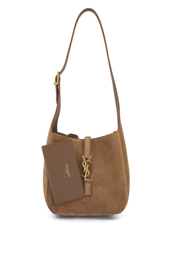 Saint Laurent Baby Le 5 À 7 Supple Golden Leaf Suede Hobo Bag - view 6