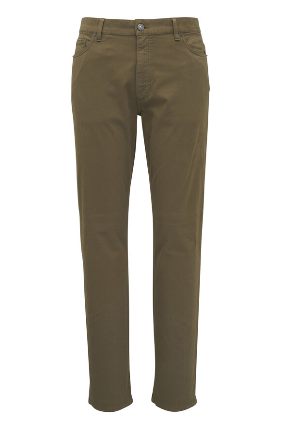 Zegna Olive Gabardine Five Pocket Pant