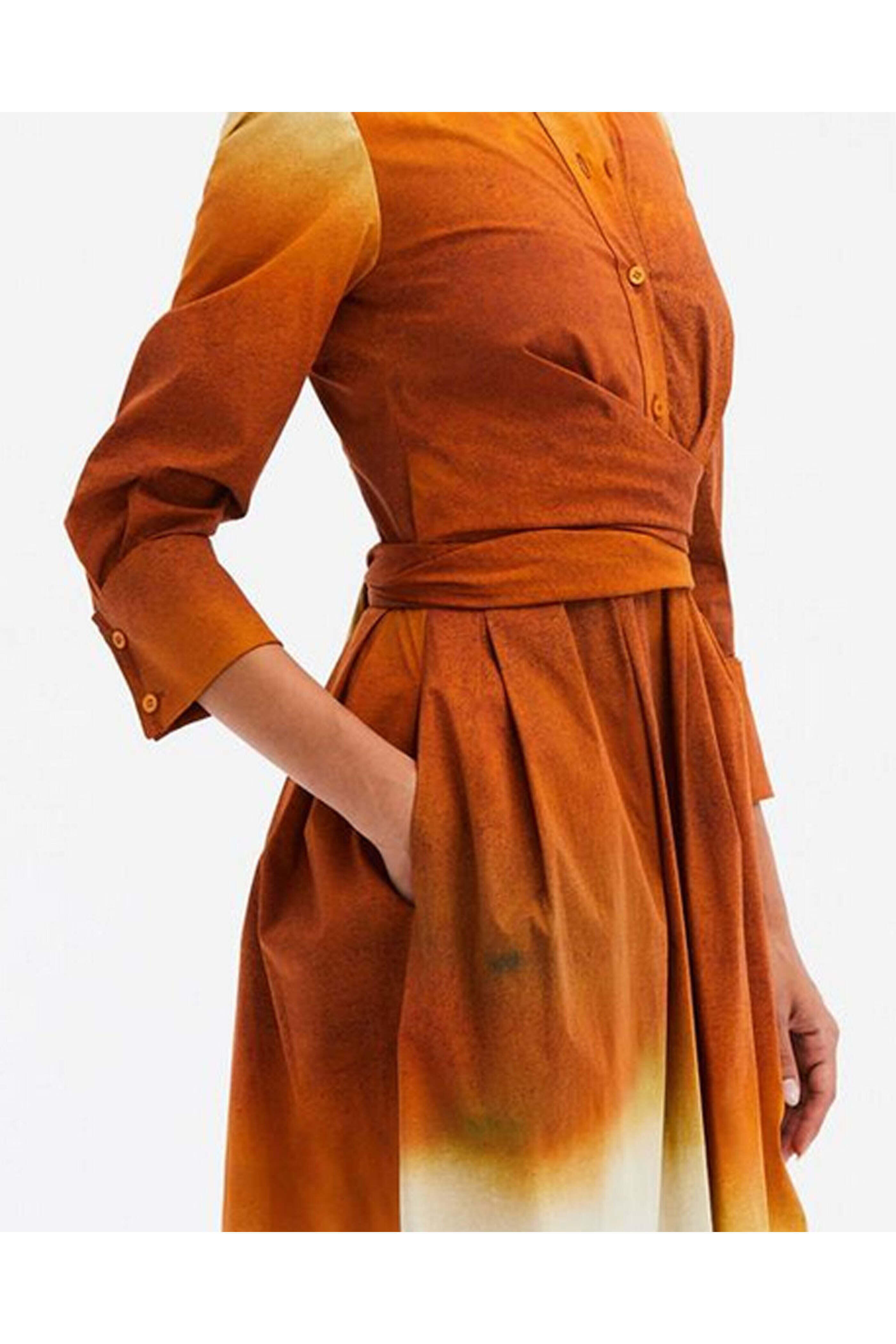 Oscar de la Renta - Canyon and Navy Ombre Wrap Dress