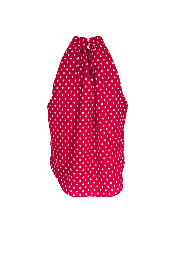 Veronica Beard - Kovi Brick Red Ecru Polka Dot Halter Top 