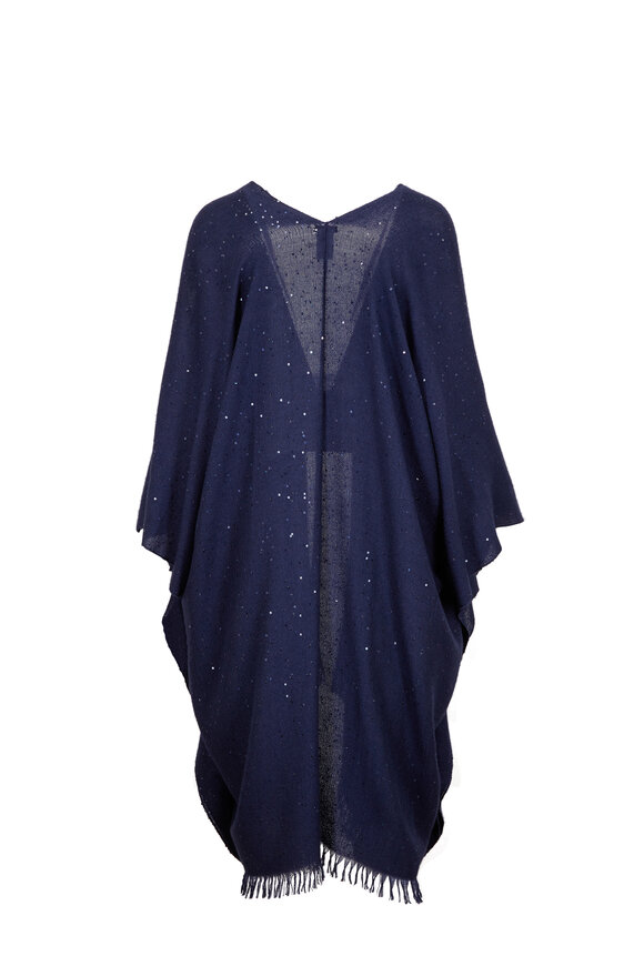 Brunello Cucinelli - Deep Blue Cashmere & Silk Pailette Poncho