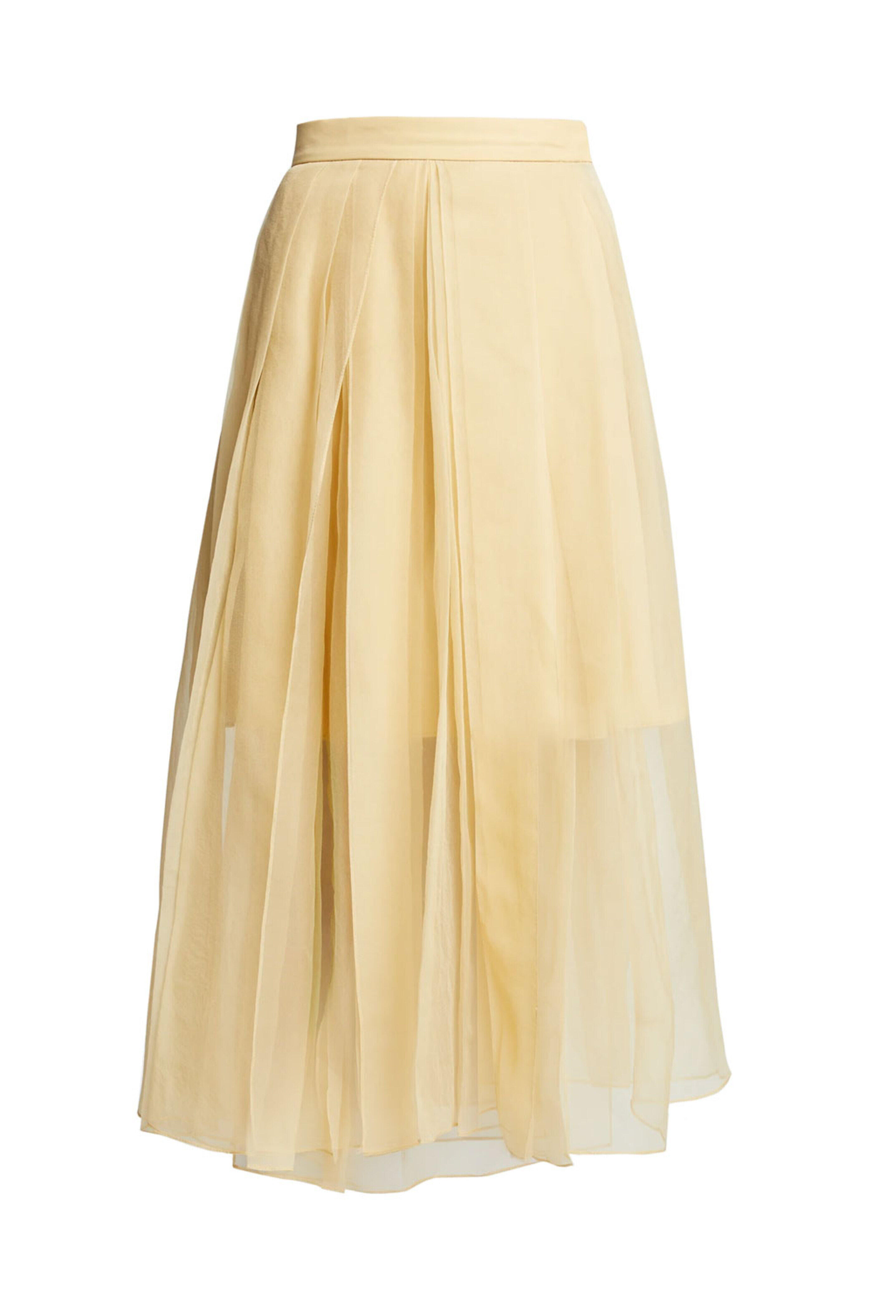 Brunello Cucinelli - Lemon Pleated Silk Midi Skirt