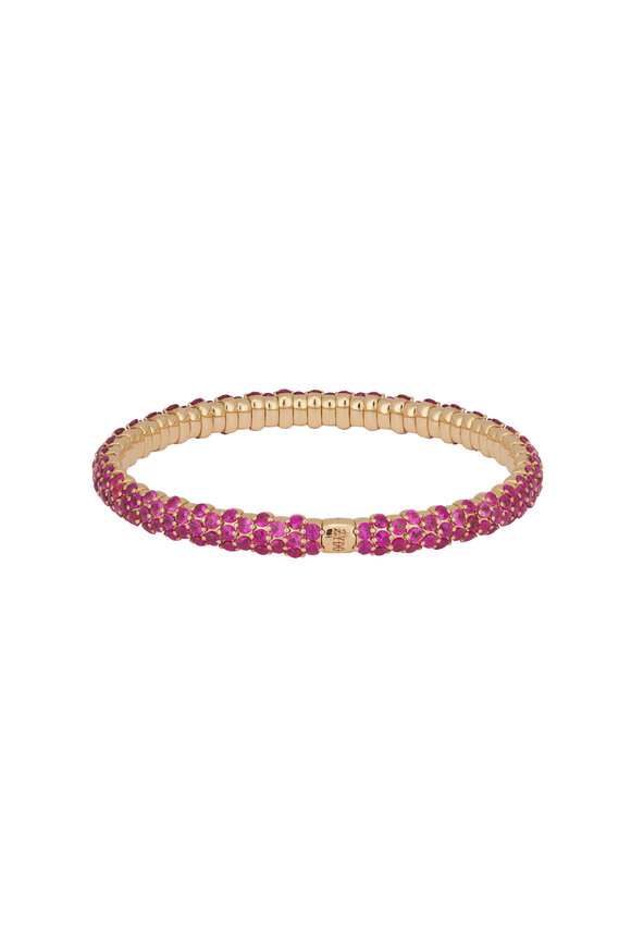 ZYDO 18k Yellow Gold Pink Sapphire Stretch Bracelet - view 3