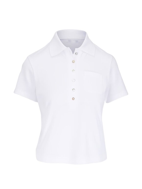 Vince Optic White Cotton Cropped Pocket Polo - view 3