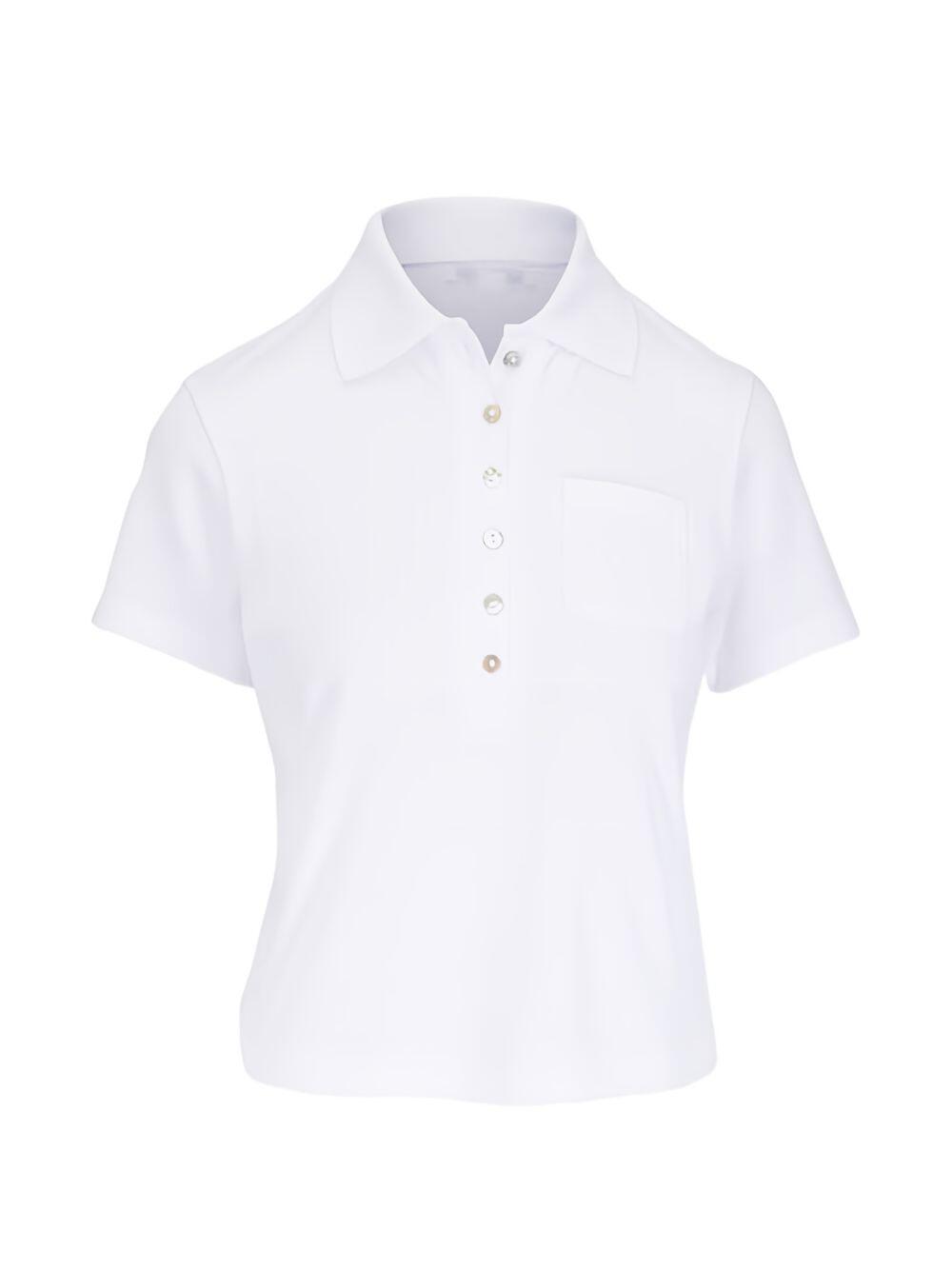 Vince - Optic White Cotton Cropped Pocket Polo - view 3