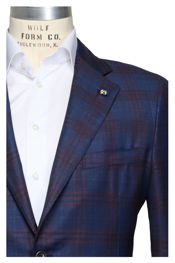 Belvest Navy Blue & Red Wool Sportcoat