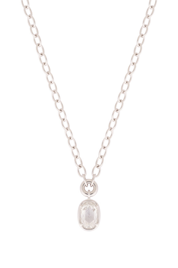 Sutra 18k White Gold Diamond Oval Pendant Necklace - view 2