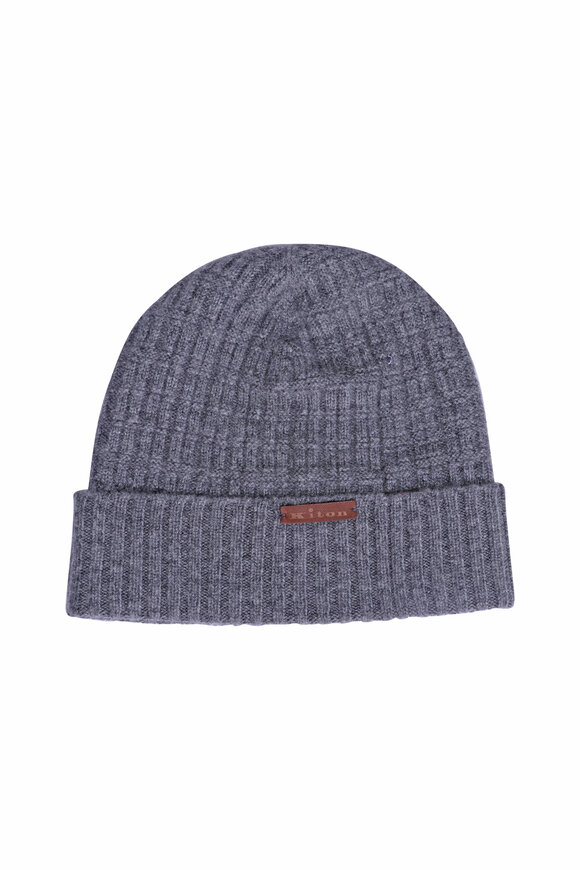 Kiton Grey Cashmere Rib Knit Beanie