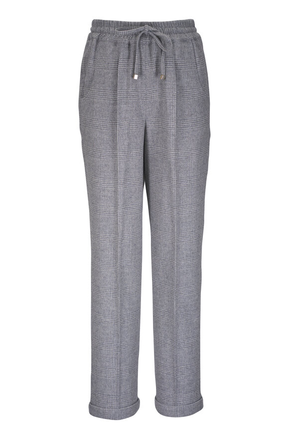 Kiton Gray Plaid Drawstring Pant - view 1