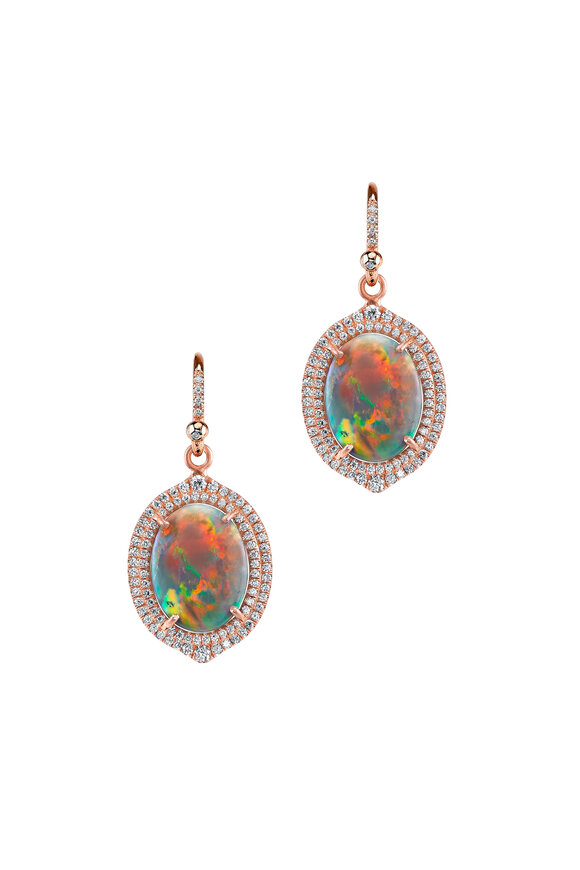 Irene Neuwirth - Rose Gold Lightning Ridge Opal Diamond Earrings