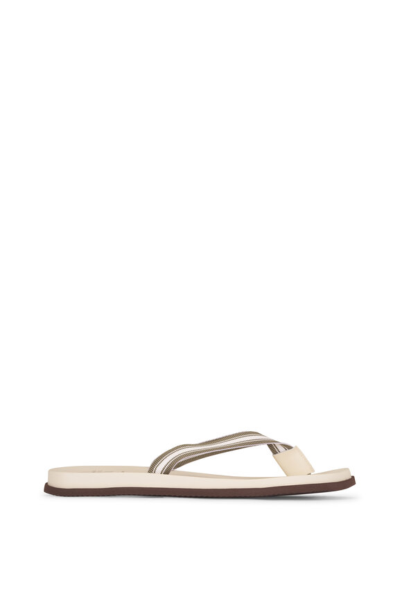 Brunello Cucinelli Panama Green & White Stripe Flip Flops - view 2