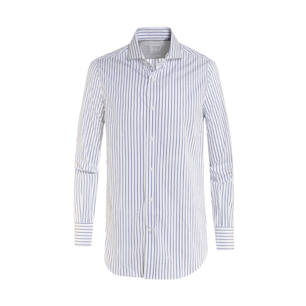 【関税・送料込み】Brunello Cucinelli Striped Crop T-Shirt Brunello Cucinelli - Navy & White Fine Striped Basic Fit