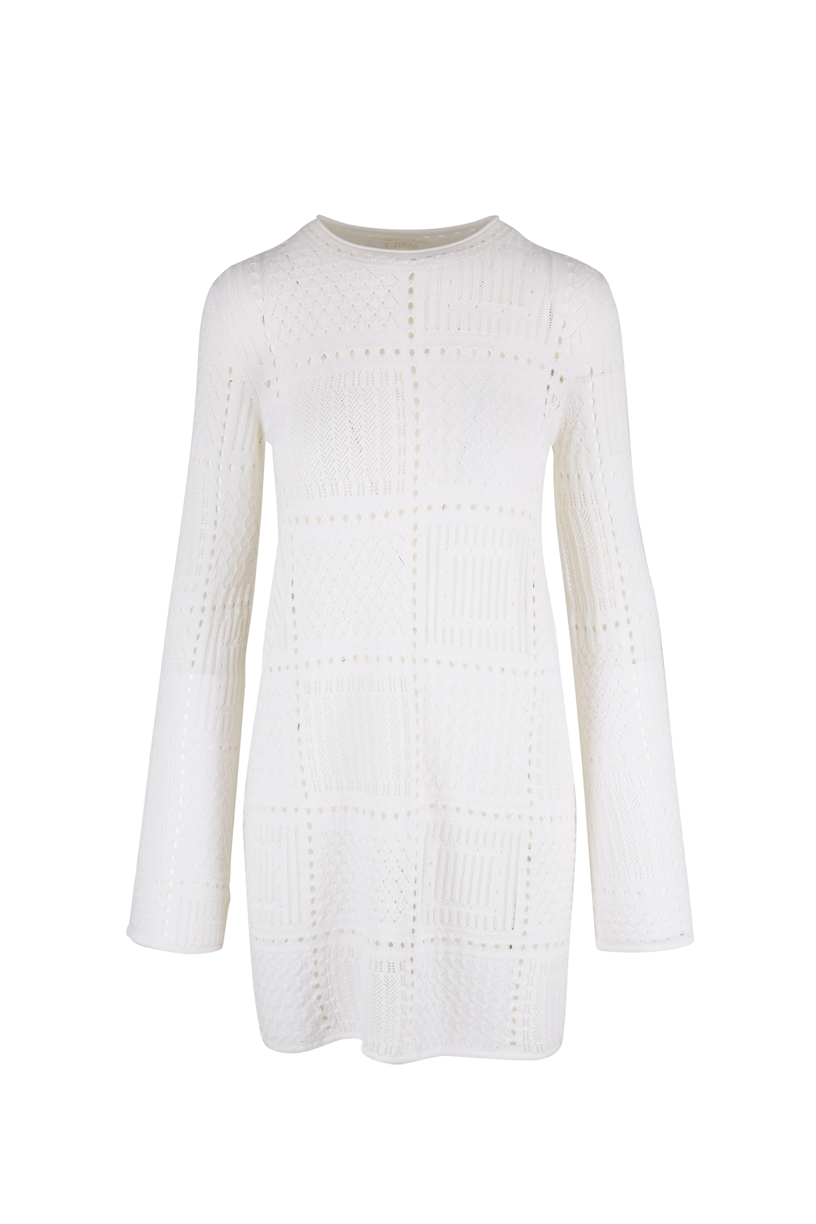 Chloé - White Handkerchief Knit Long Sleeve Mini Dress