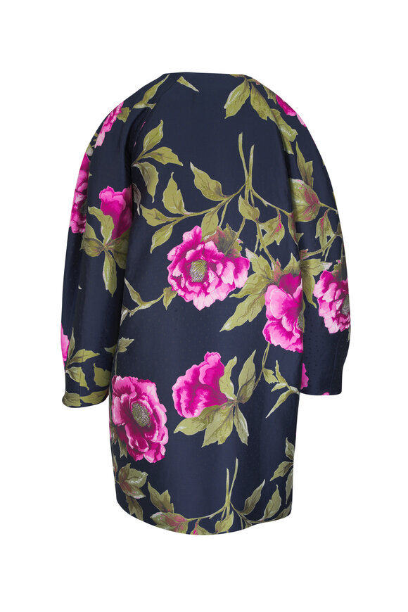 Carolina Herrera Peony Print Multicolor Jacquard Cocoon Coat - view 5