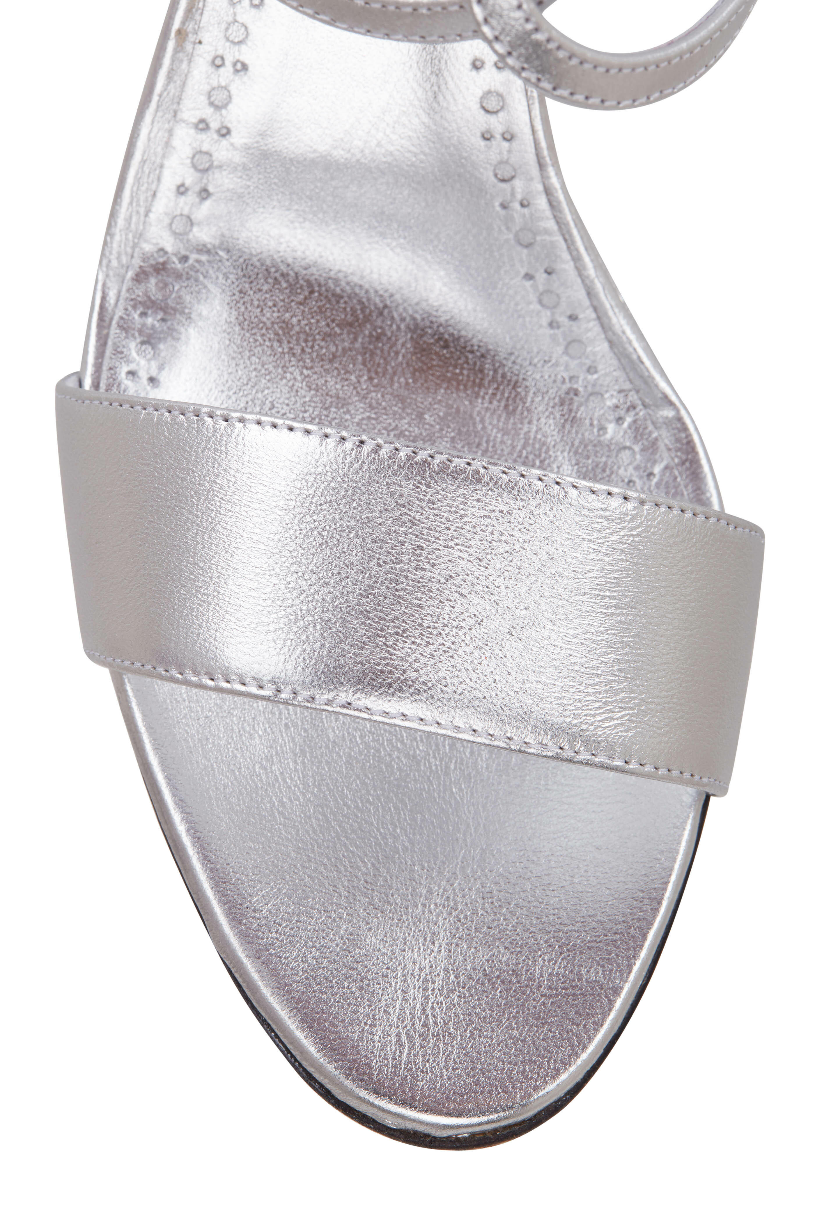 Manolo Blahnik - Golvona Silver Leather Mule, 70mm