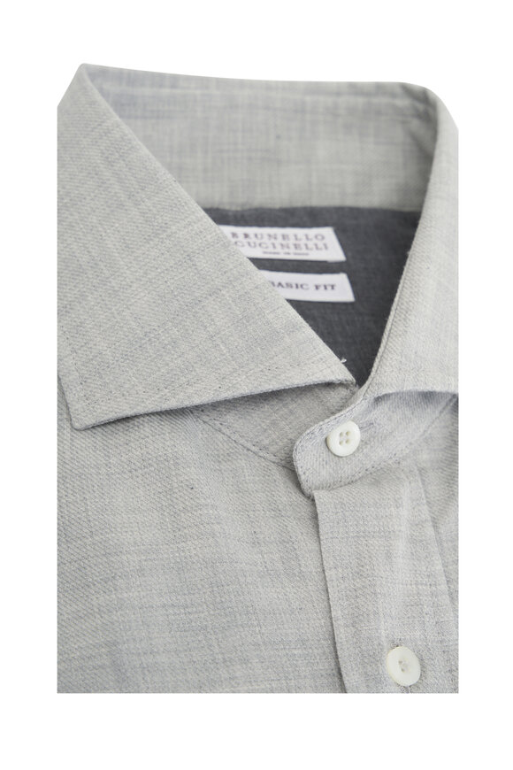 Brunello Cucinelli - Light Gray Cotton & Cashmere Twill Sport Shirt 