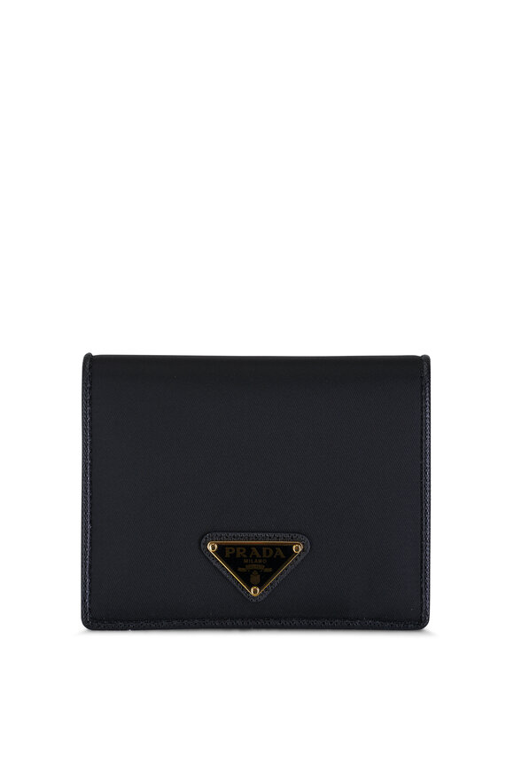 Prada Black Nylon & Leather Triangle Snap Button Wallet