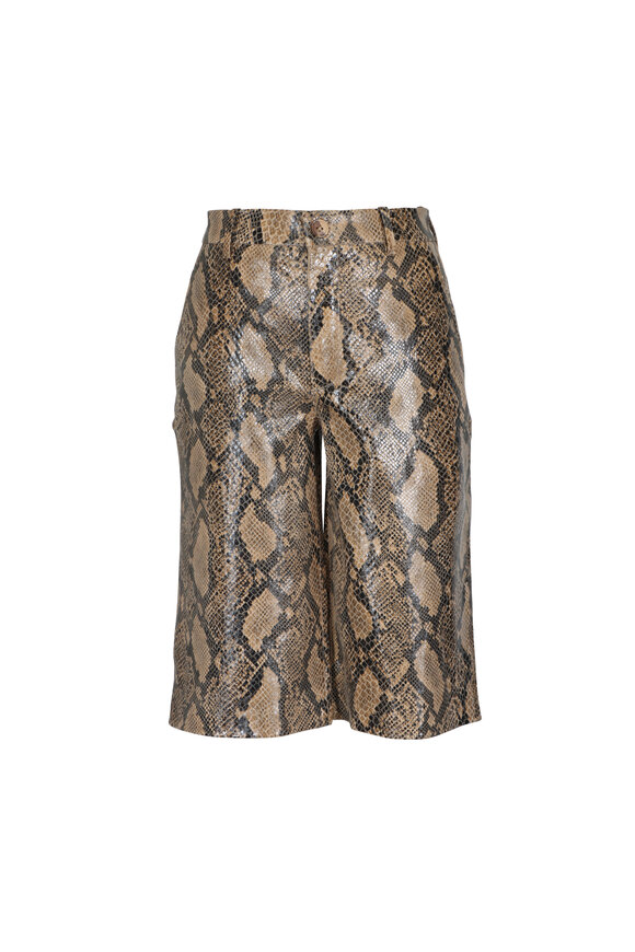 SPRWMN Tan Python Leather Bermuda Shorts
