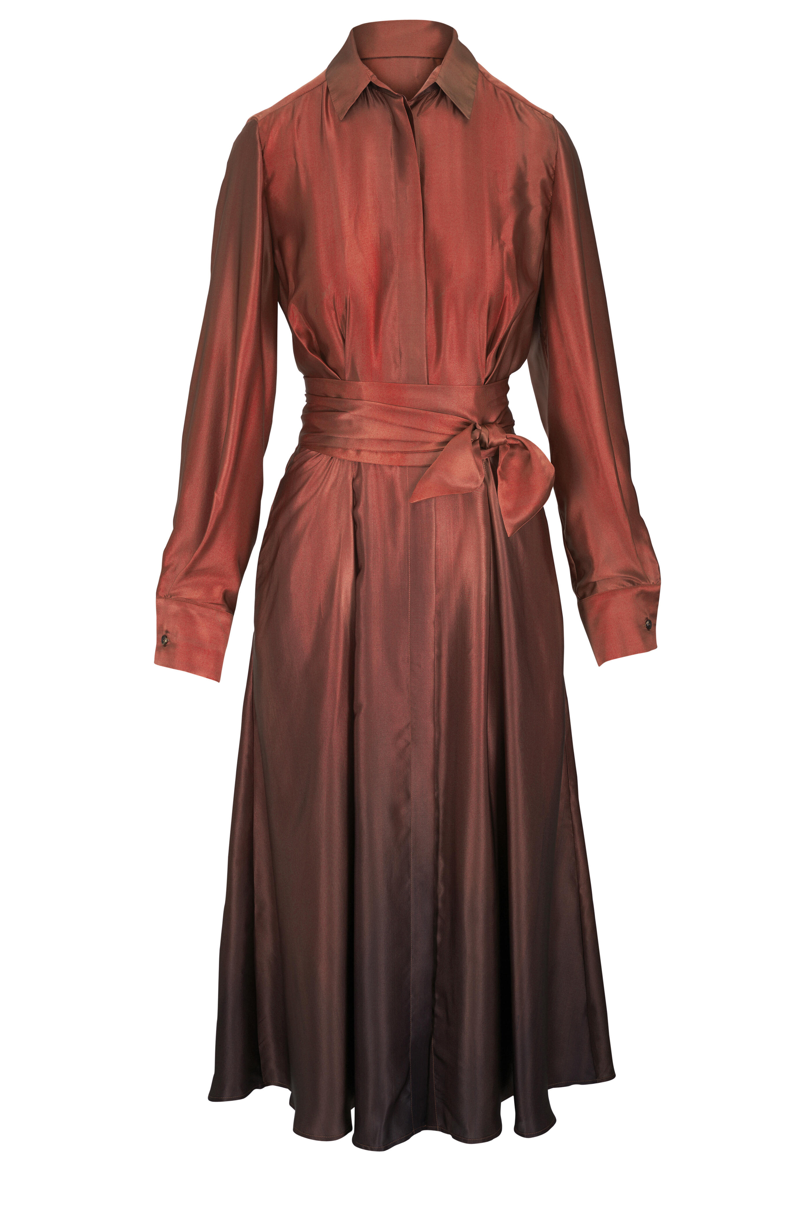 Kiton - Ombre Cherry Long Sleeve Silk Midi Dress