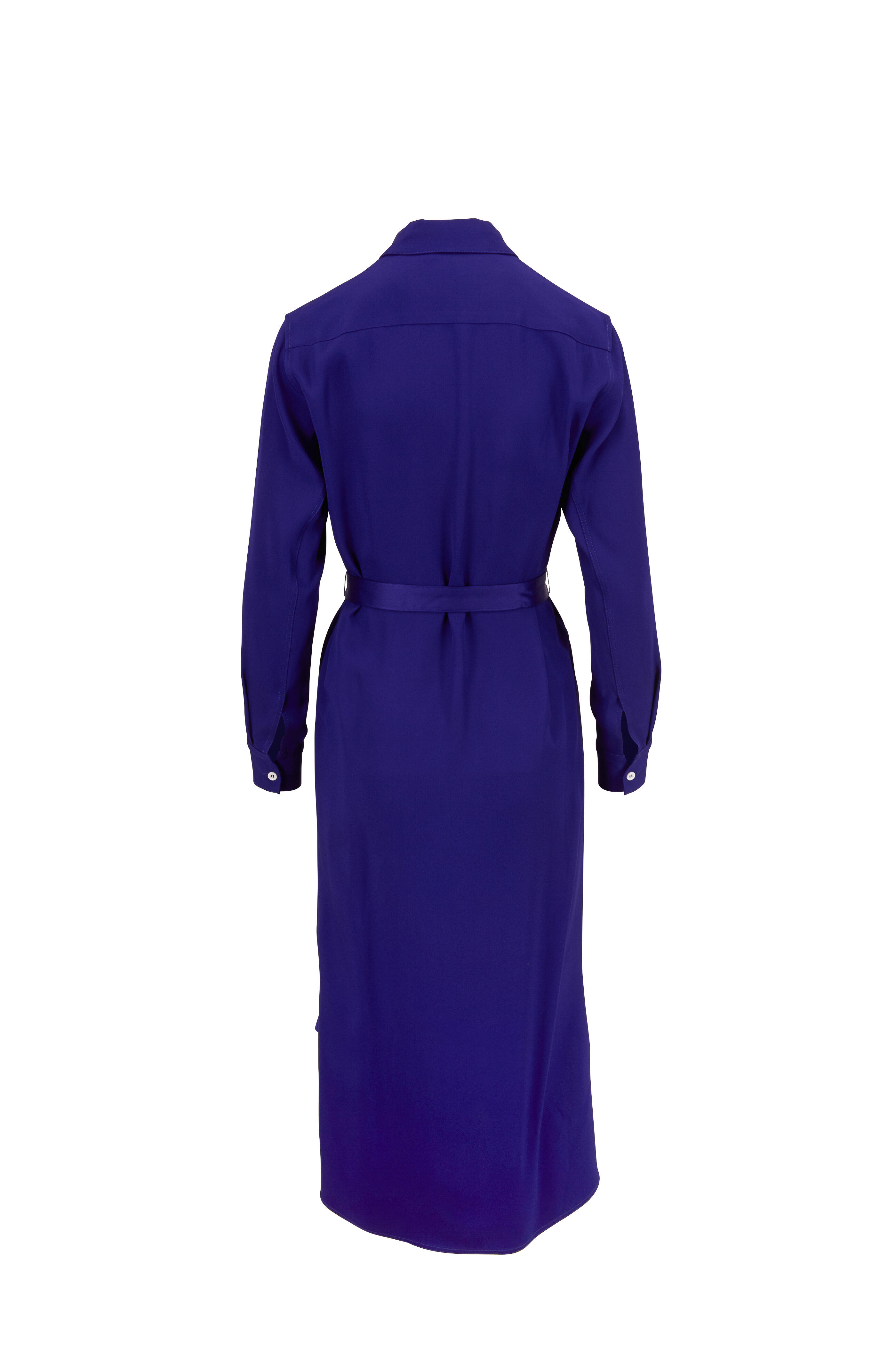 Rosetta Getty - Cobalt Matte Satin Long Sleeve Shirtdress