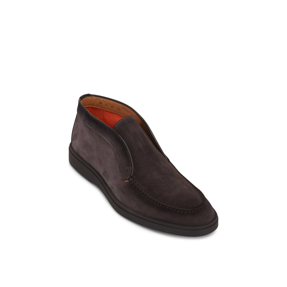 Santoni - Dragon Gray Suede Mid Top Slip On Shoe