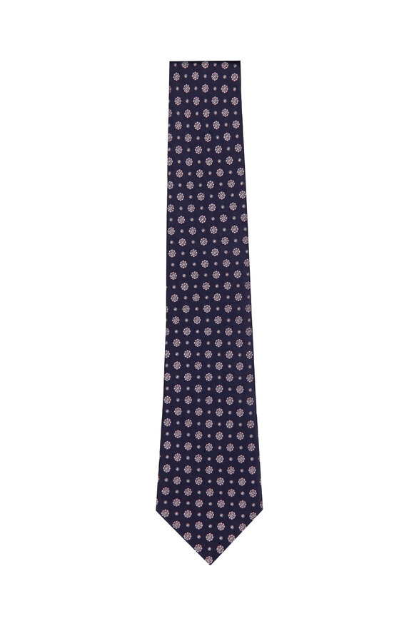 Kiton Navy Micro Floral Silk Necktie - view 1