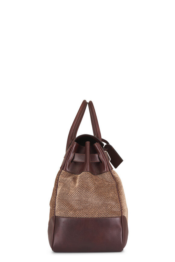 Brunello Cucinelli Brown Leather & Chevron Country Bag - view 3