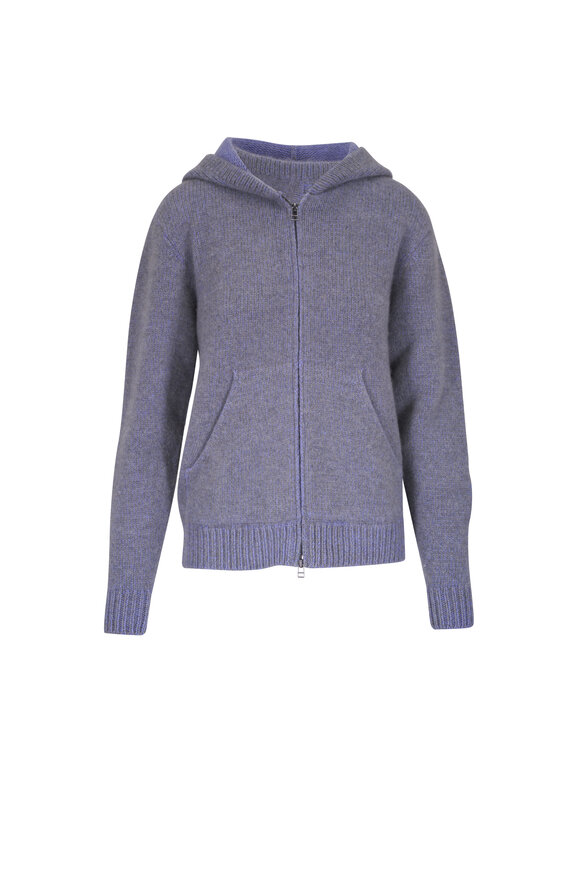 The Elder Statesman Plait Light Gray & Purple Cashmere Zip Hoodie