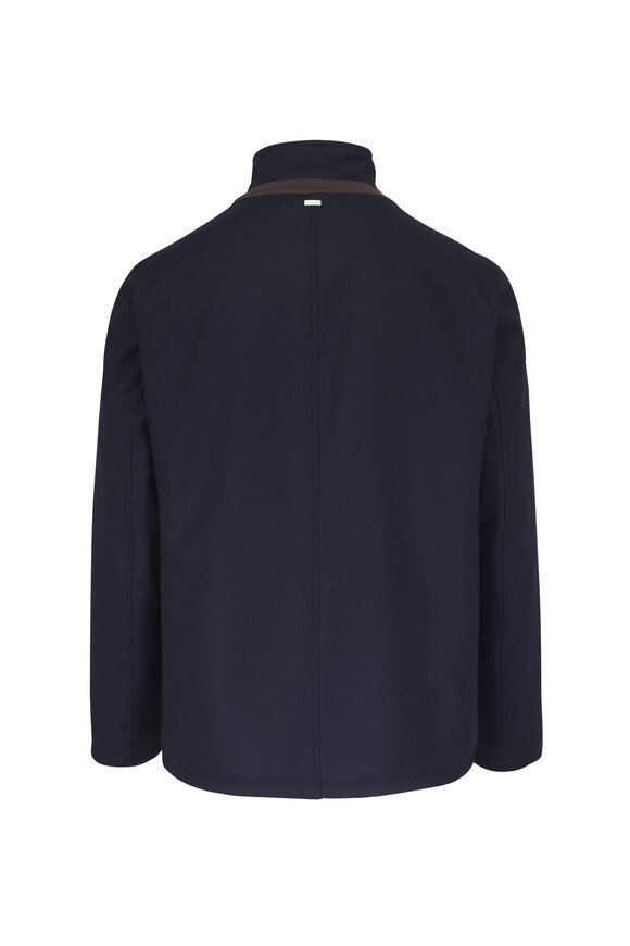 Herno Navy Blue Wool & Silk Storm Coat - view 2