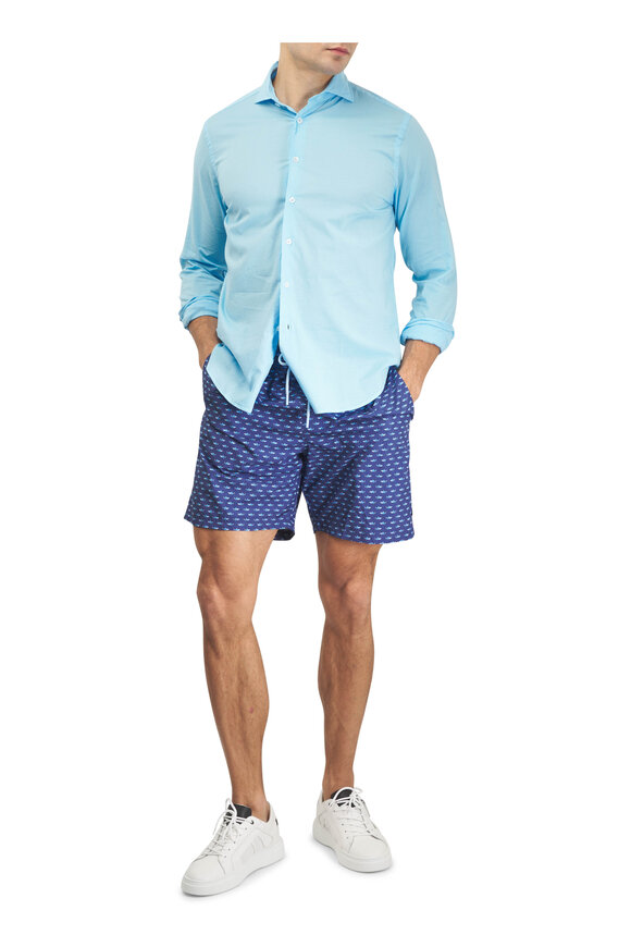Paul & Shark Blue Shark Print Swim Trunks - view 2