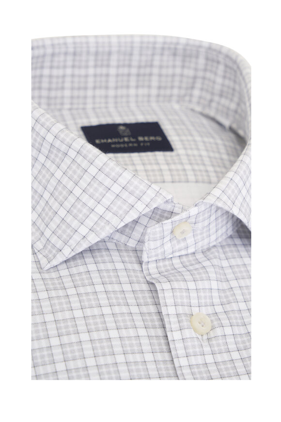 Emanuel Berg Light Gray Check Stretch Cotton Sport Shirt - view 3