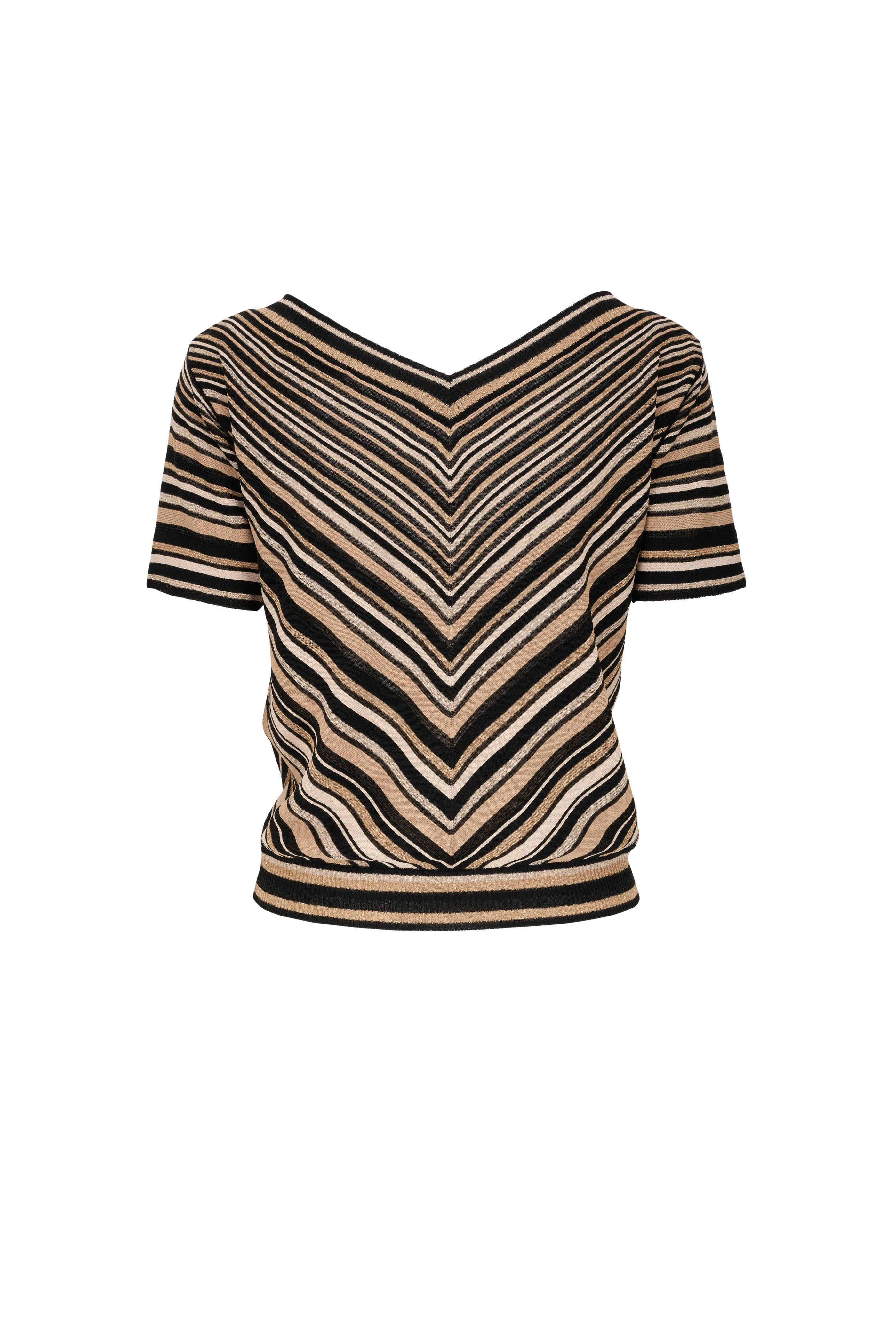 D.Exterior - Black & Striped Top Sleeve Lurex Knit Gold Short