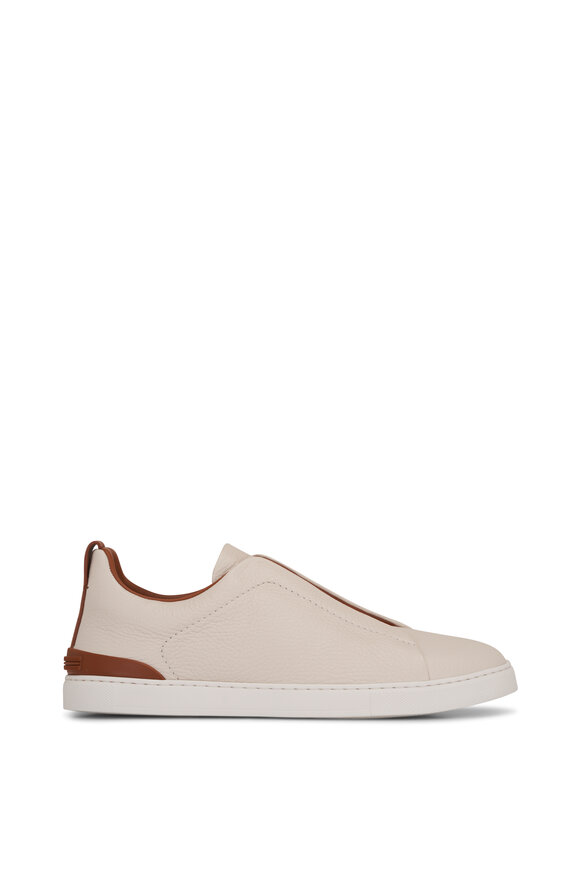 Zegna - Triple Stitch Off-White Deerskin Low Top Sneaker