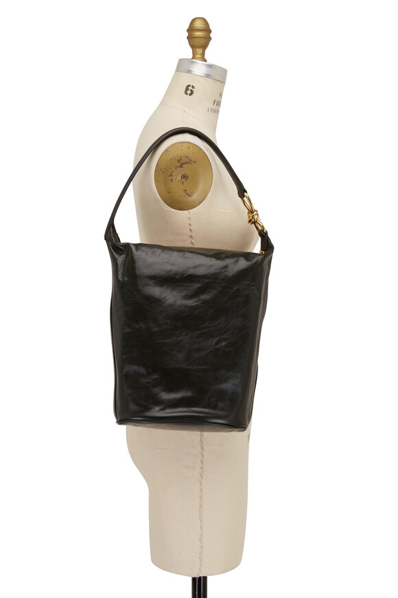 KNOT BAG - LEATHER TOP HANDLE BAG WITH CROSSBODY STRAP in black