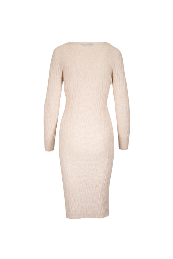 D.Exterior - Cream Chevron Textured Knit Midi Dress