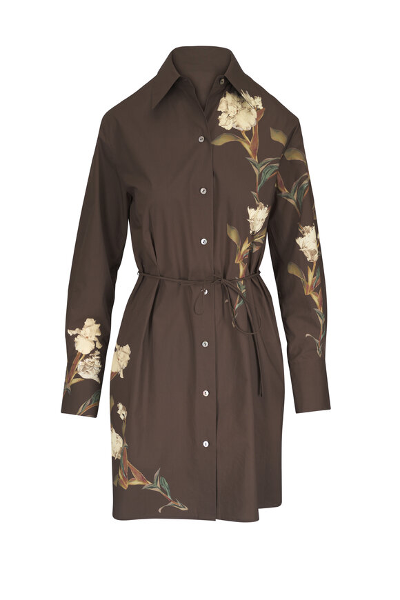 Vince Placed Iris Bark Brown Cotton Shirt Dress