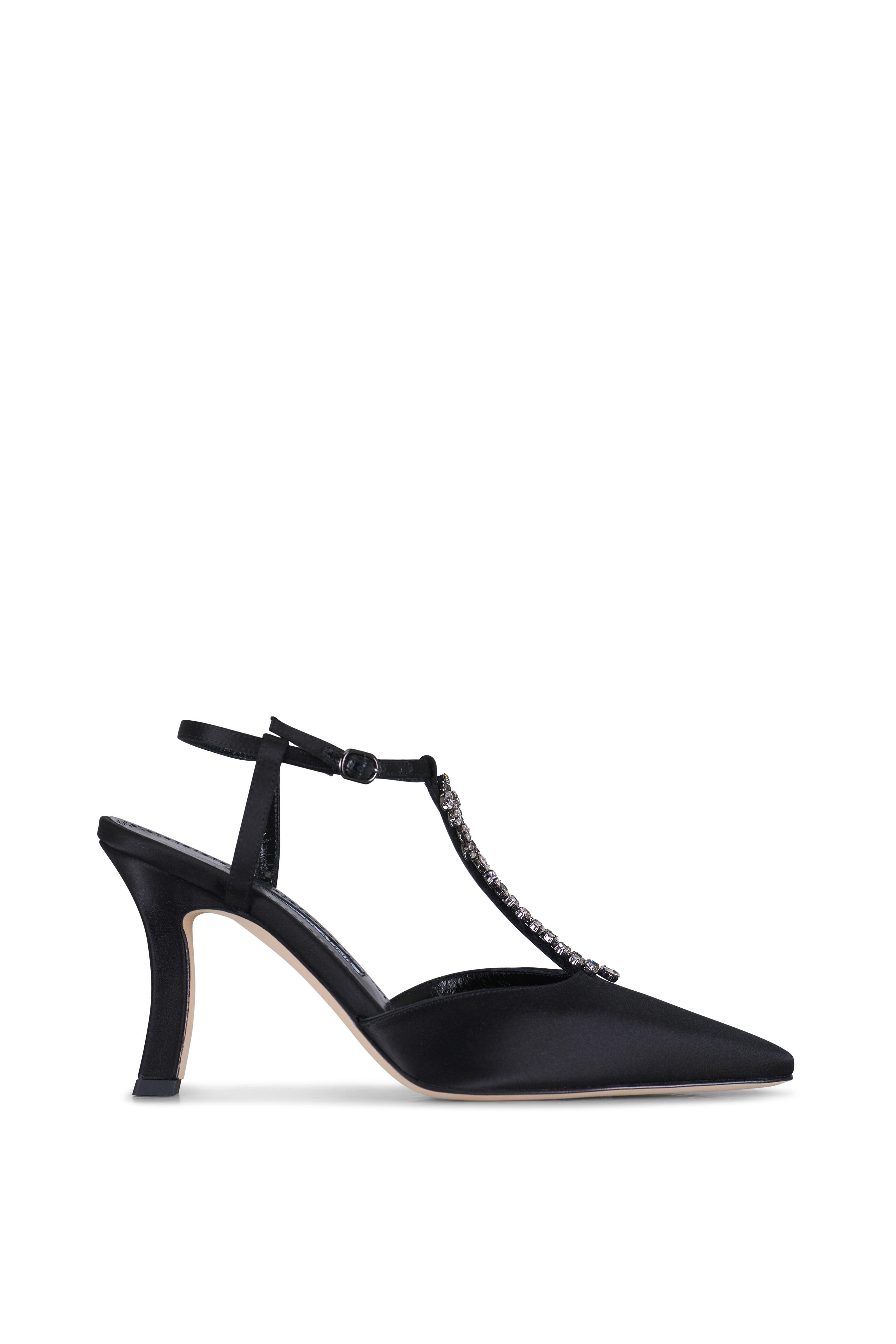 Manolo Blahnik - Sufik Black Satin T-Strap Pump, 90mm