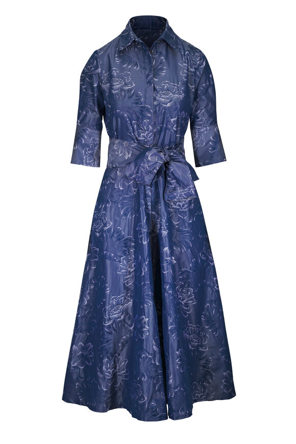 Sara Roka Mary Sue Blue Textured Midi Dress