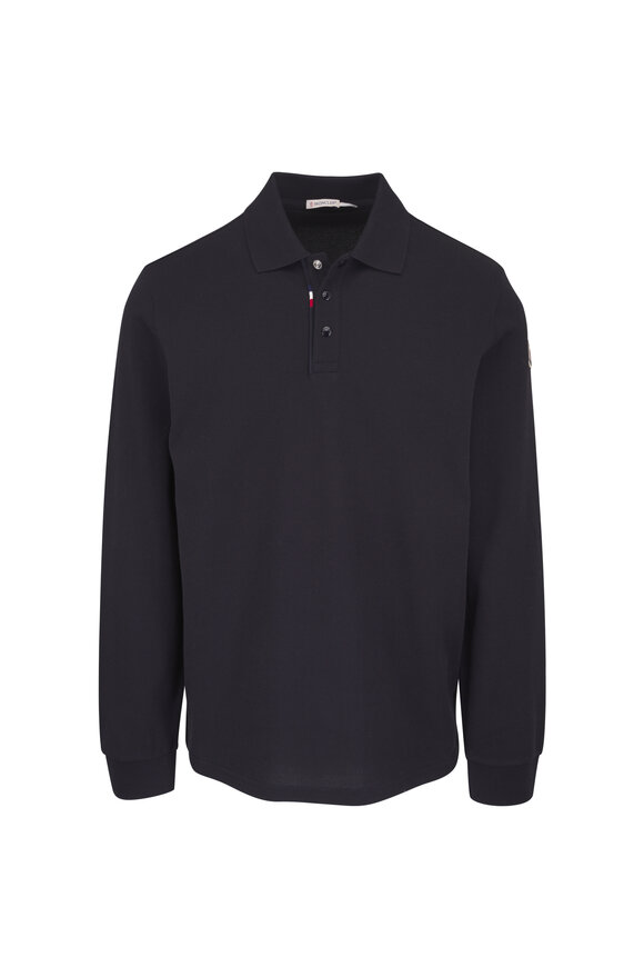 Moncler Navy Blue Long Sleeve Cotton Polo - view 1