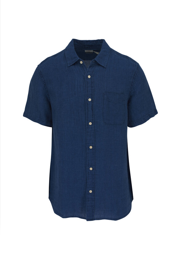 Faherty Brand Palma Blue Linen Short Sleeve Button Down