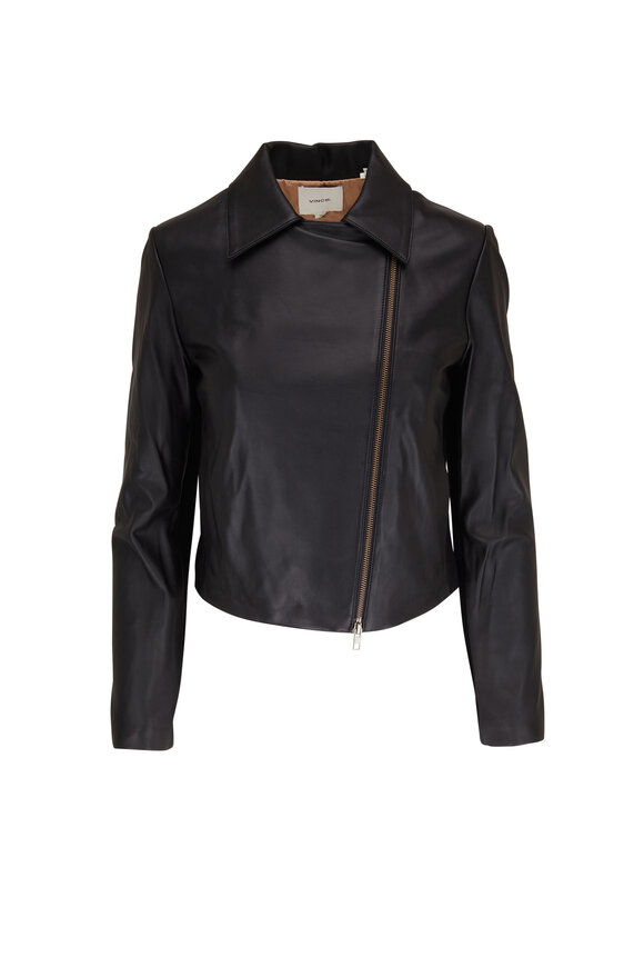 Vince Black Leather Cross Front Moto Jacket
