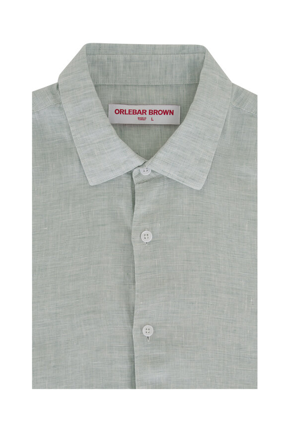Orlebar Brown - Giles Jade & White Linen Sport Shirt 
